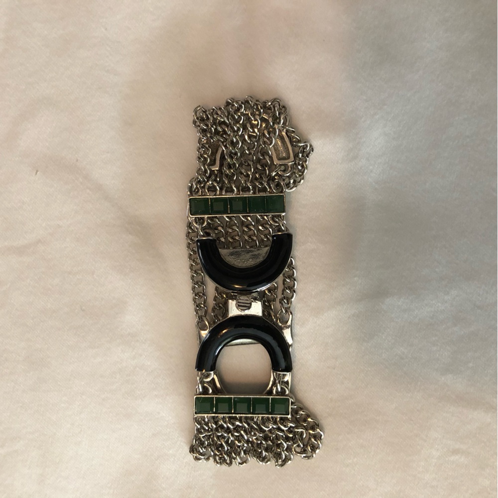 Silver, black, green 6” chain bracelet, Preowned excellent condition